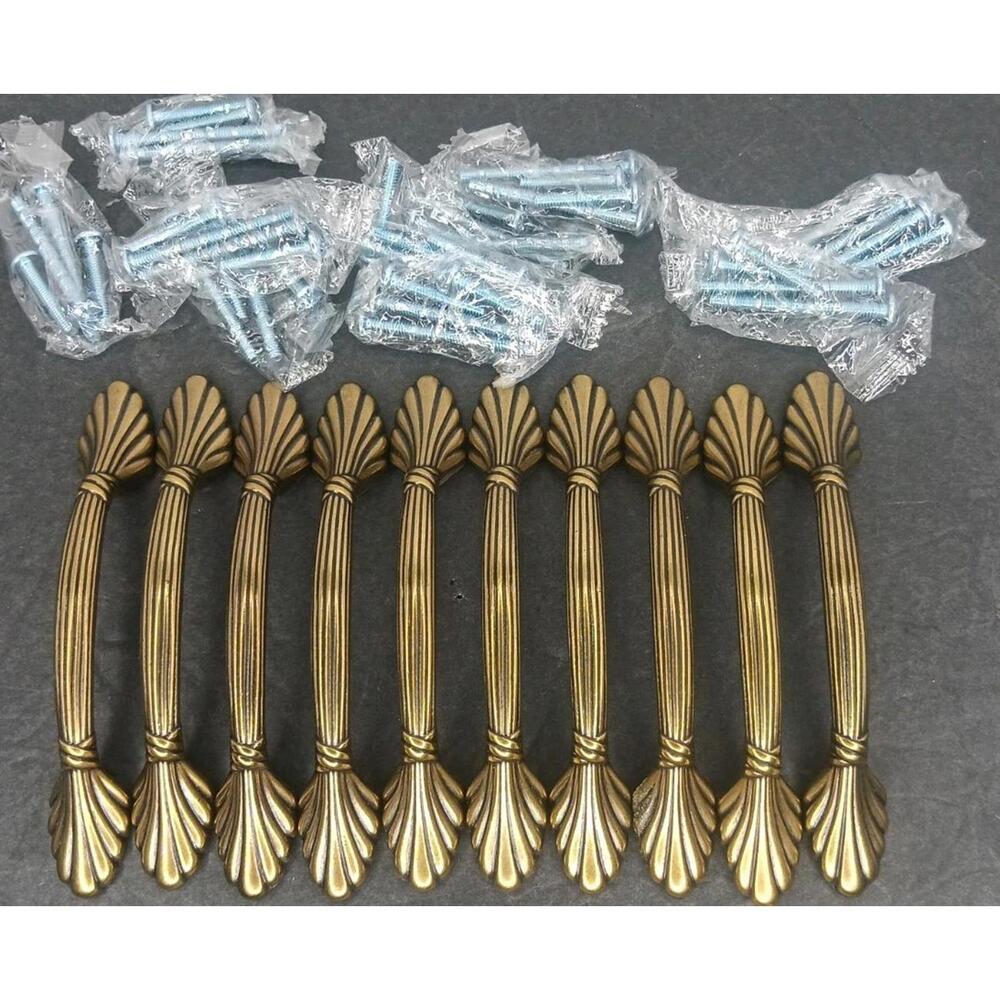 10pcs Alzassbg Natural Burnished Brass 5" (3" CTC) Handle Cabinet Pulls W/screws